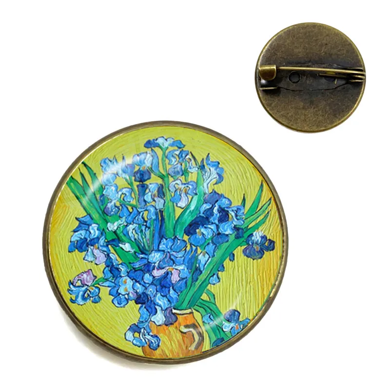 Ван Гог подсолнухи искусство винтажная бронзовая брошь 20 мм стеклянный