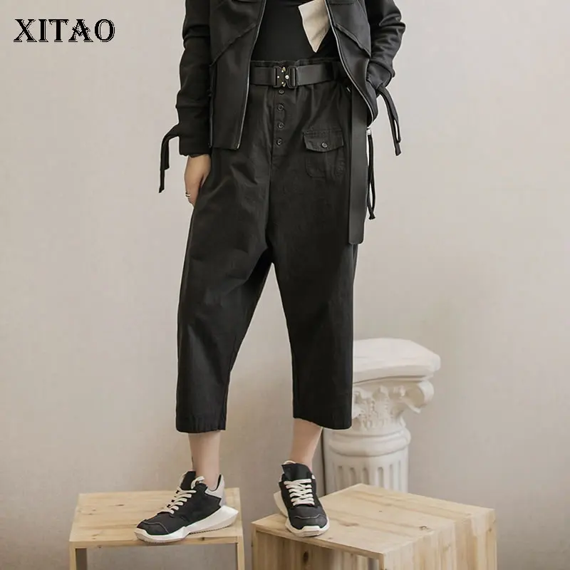 XITAO Tide простой черный по щиколотку брюки женские модные корейские плоские с высокой талией свободные универсальные повседневные брюки с крестиком Новинка WQR1590
