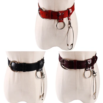 

Vintage Women Punk Leather Waist Belts Jeans Dress Utility Belt with Pin Brooch