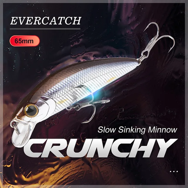 US $3.60 Evercatch crunchy 9g/65mm rattling sinking minnow diving crankbait jerkbait wobblers for bass pike 