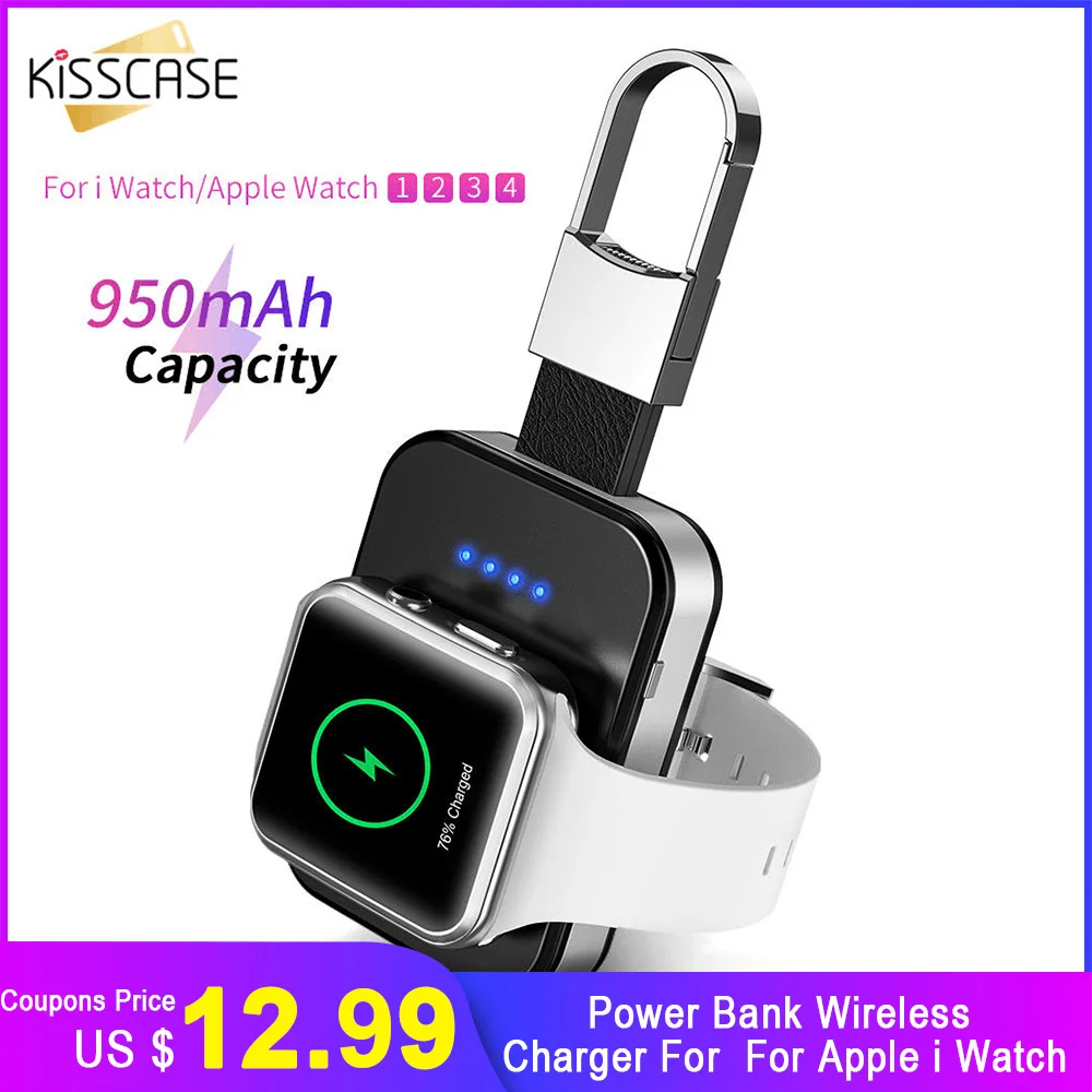 Дешево KISSCASE оригинальный брелок Беспроводное зарядное устройство для Apple i Watch 1 2 3 4 950 мАч переносное Беспроводное зарядное устройство power Bank для i ...