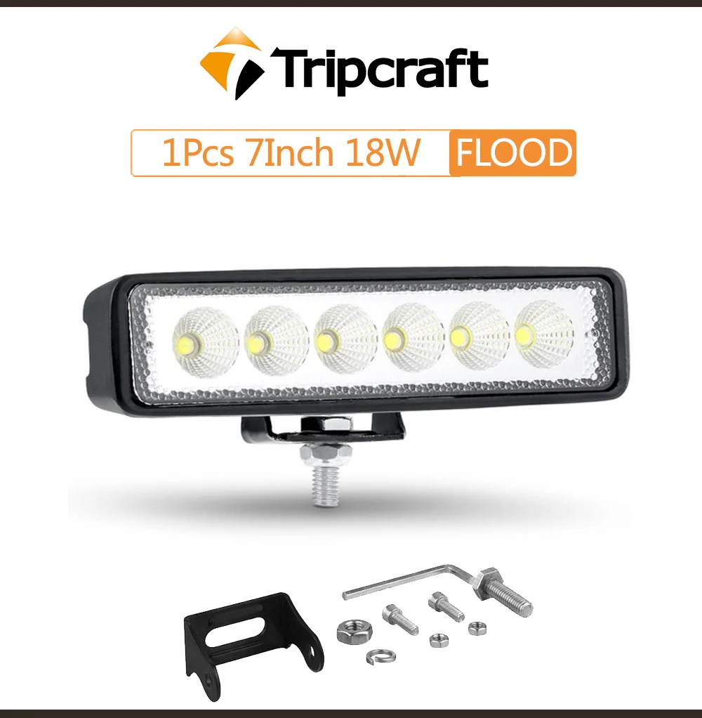 Tripcraft 1/6/10pcs 7in Led Light Bar Work light 18W Led Working Light Spot Flood Beam for Offroad Car Accessories Truck ATV 4x4