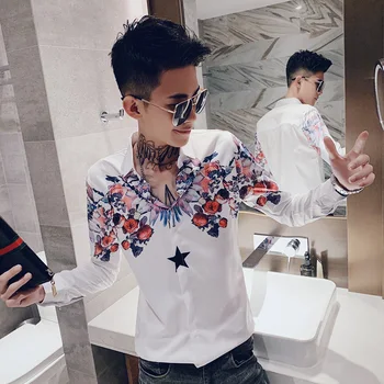 

Mens Shirts Long Sleeve Autumn Floral Shirt Men Clothes 2020 Slim Fit Men Casual Shirt Slim Fit camisas hombre 3XL