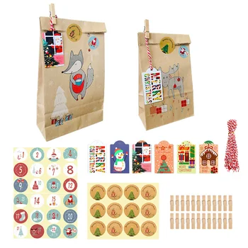 

Christmas Paper Bags Tags Stickers Set Creative Durable Kraft Bags for Store