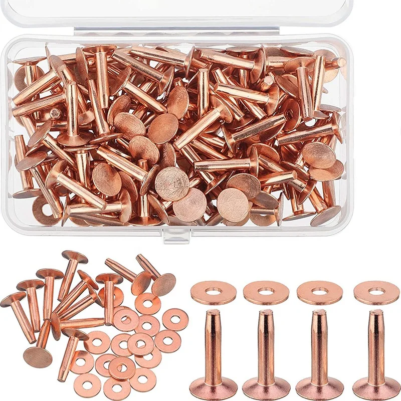 

BMBY-100 Sets Copper Rivets and Burrs Washers Leather Copper Rivet Fastener for Wallets Collars Leather DIY Craft Supplies
