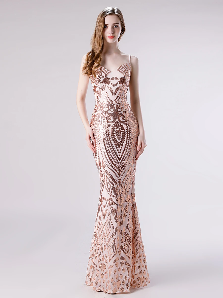 Rose Gold JaneVini пикантные розовые золотые платья для выпускного вечера со стразами Длинные бальные платья русалки женский наряд с завязками с украшениями; расшитое блестками; праздничная одежда торжественное Jurk - Цвет: Rose Gold