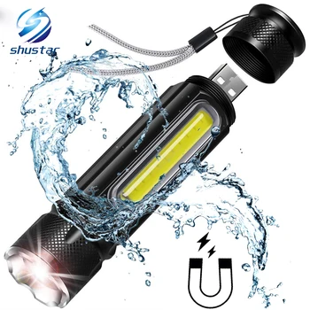 

Waterproof Rechargeable LED Flashlight COB Work light Torch 4 lighting modes Support zoom Used for camping, cycling, work, etc