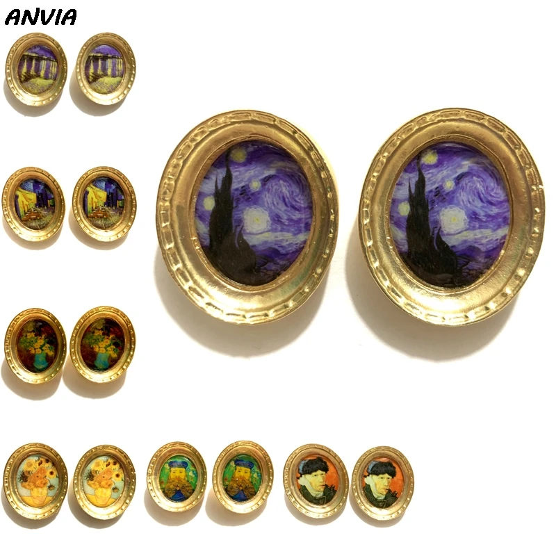Живопись Ван Гога Звездная ночь серьги-гвоздики Подсолнух винтажные Портретные серьги с фотографией овальные большие золотые ювелирные изделия вечерние подарки Новинка