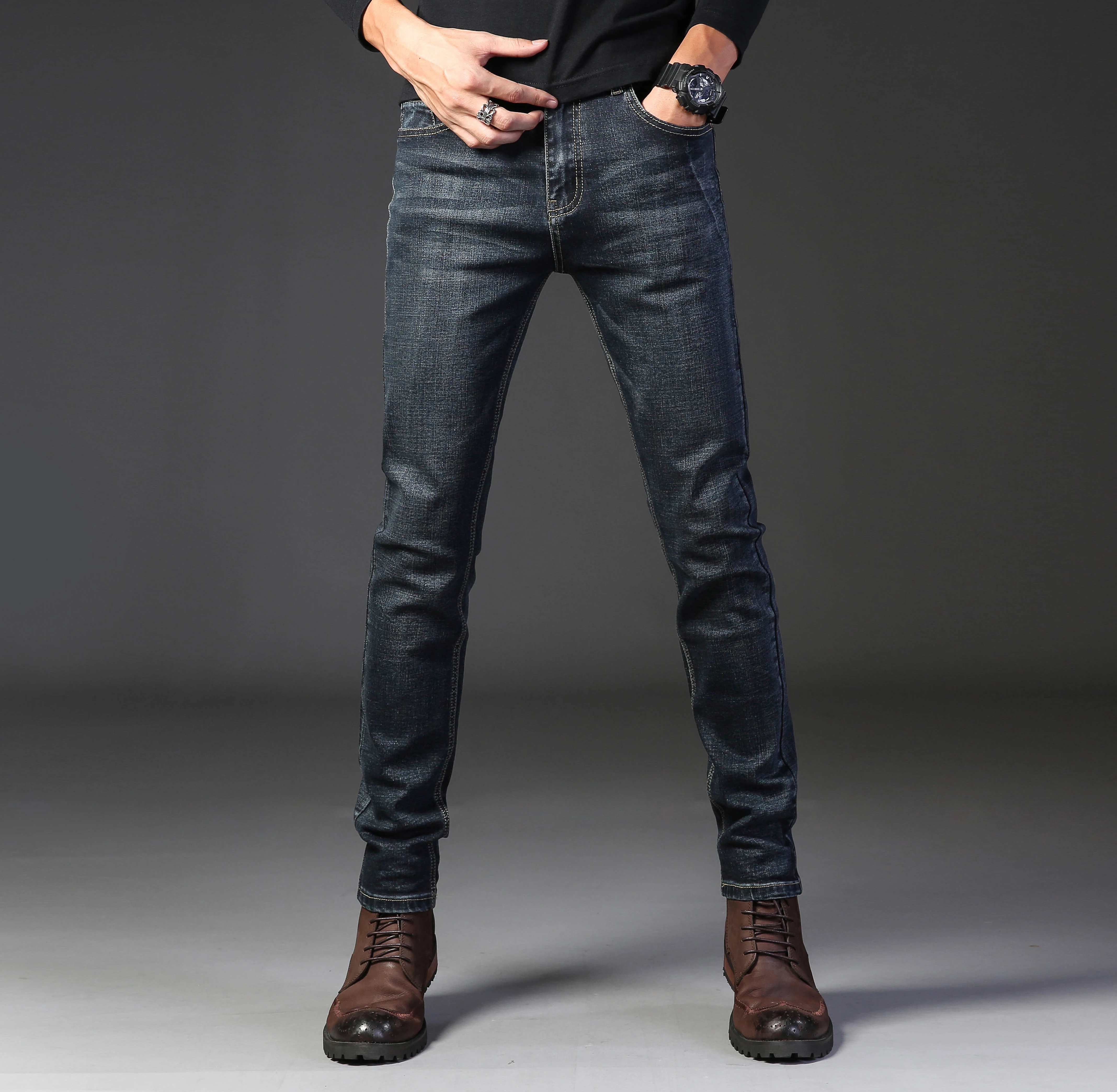 winter new men s fashion jeans business leisure elastic Fit Jeans Classic pants jeans jeans pants 4