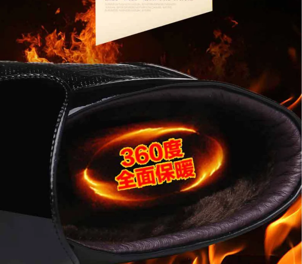 Luxury Patent Leather Business Chelsea Boots Men Winter Ankle Boot Men Thick Artificial Fur Snow Boots Hombre Dress Leather Shoe