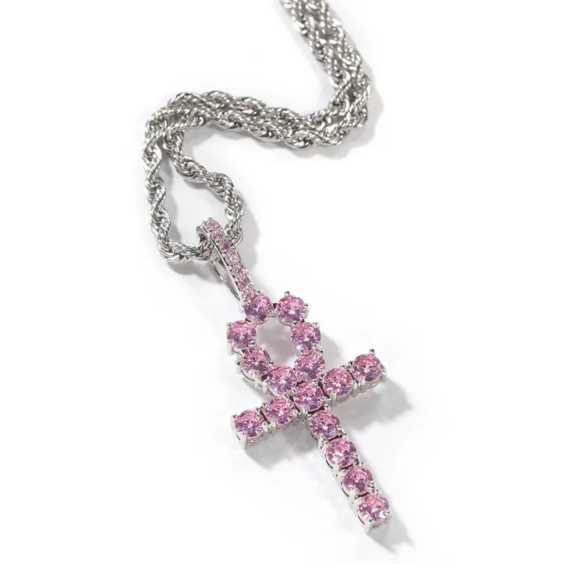 Iced out крест АНХ кулон розовый синий 2 цвета ААА подвеска с цирконием ожерелье мужские и женские хип хоп ювелирные изделия
