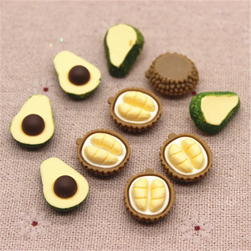 

10pcs Cute Resin Simulation Fruit Avocado/Durian Flatback Cabochon Food Art DIY Hair Clip Decoration
