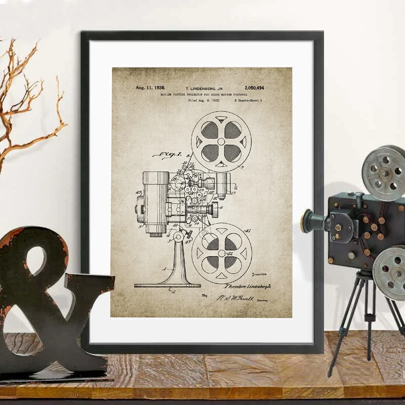 Vintage Motion Picture Camera Poster Home Wall Decor