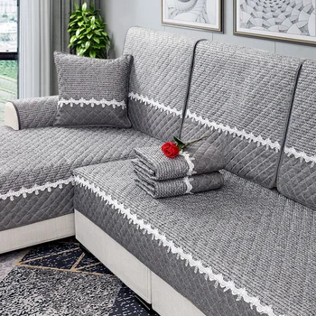 

Flax Sofa Cover Cushion Couch Case Gray Fashionable Modern Simple Foreign Style Wide Edge Non Slip Lace Sofa Cover