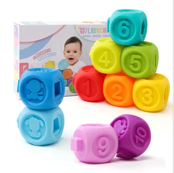 

Baby Grasping Toy Soft Rubber Vinyl Embossed Building Blocks Baby Teethers Set Blocks 3D Touch Hand Soft Balls Baby Massage
