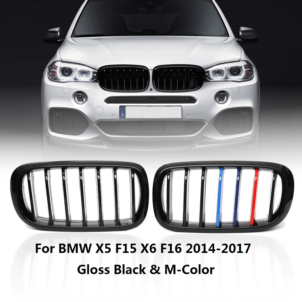 

2Pcs Front Kidney Grille Gloss Matte M Color for BMW F15 F16 X5 X6 2014 2015 2016 2017 Car Styling Front Bumper Racing Grille