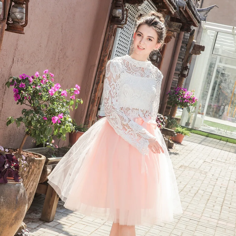 Layered 65cm Knee Length Tulle Skirt Tutu Women Skirt High