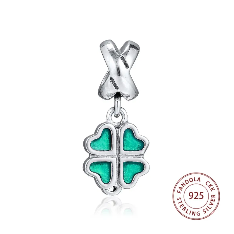 CKK Подходит Pandora Подвески браслеты бусины из стерлингового серебра 925 Lucky Green подвеска Клевер талисман из бусин ручной работы ювелирных изделий perles