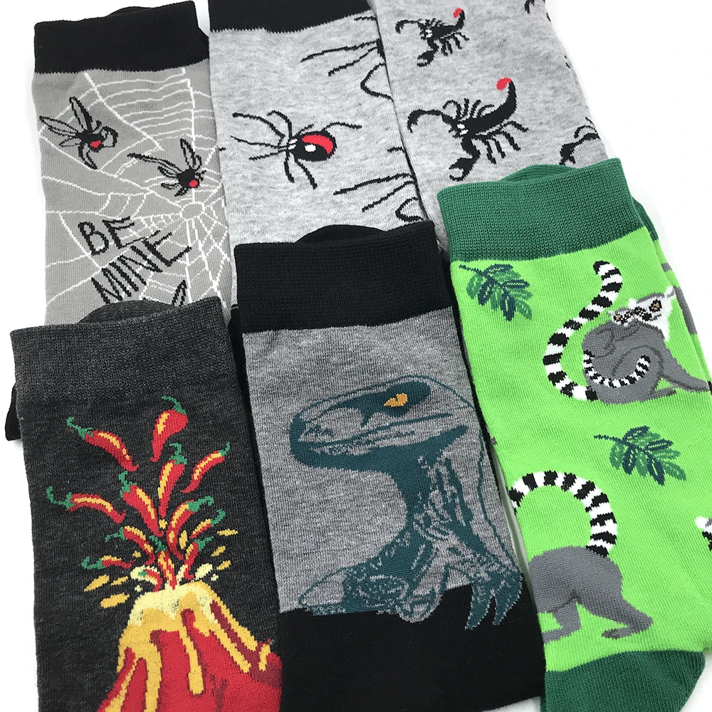 2022 New Cotton Men's Socks Harajuku Happy Hip Hop Colorful Funny Poop Dinosaur Sushi Alien Avocado Dress Socks Christmas Gift