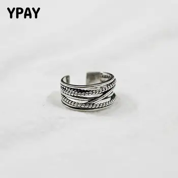 

YPAY Antique Do Old Multi-Layer Finger Rings for Women Real 925 Sterling Silver Winding Wrapped Twist Ring Fine Jewelry YMR073