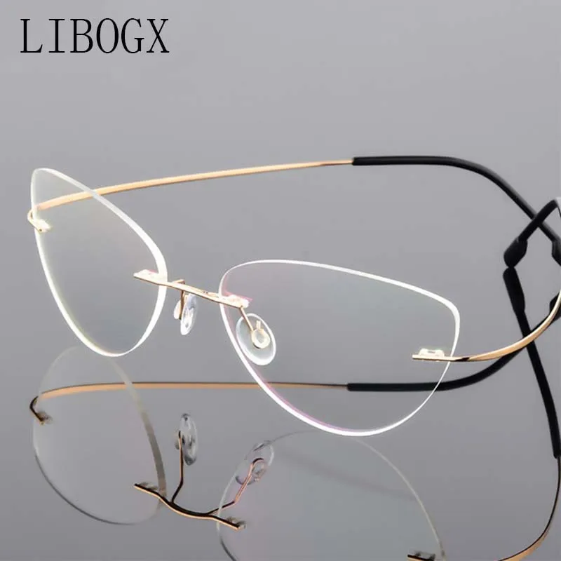

LIBOGX Ultra Light Frameless Men's Reading Glasses Fashion Cat's eye Blue Light Protection Radiation Women's Reading Glasses