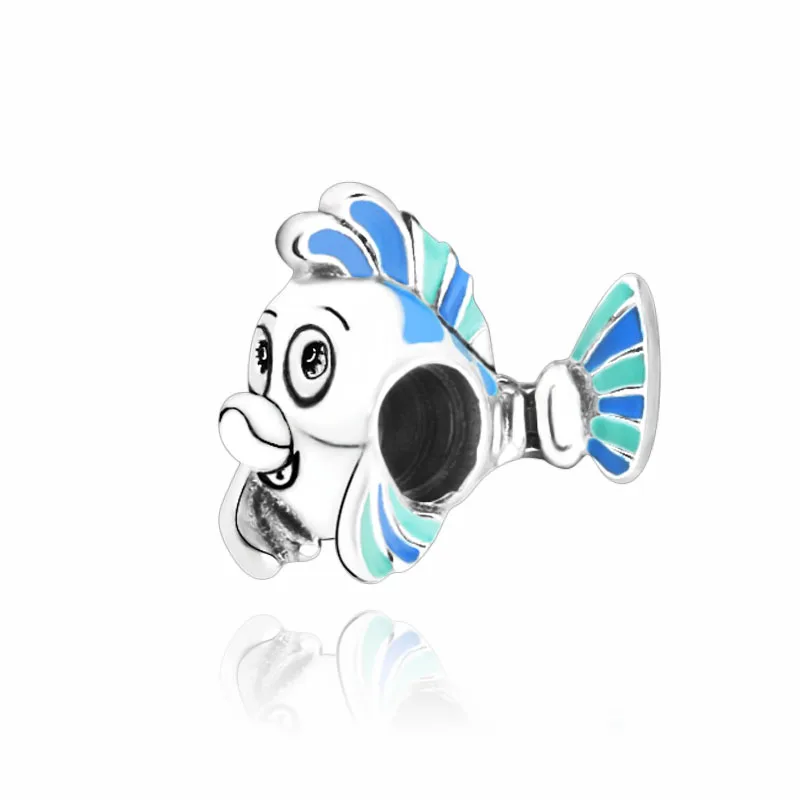 

2019 Autumn New 925 Sterling Silver The Little Mermaid Flounder Charm Beads fit Original Pandora Bracelets Women gift jewelry
