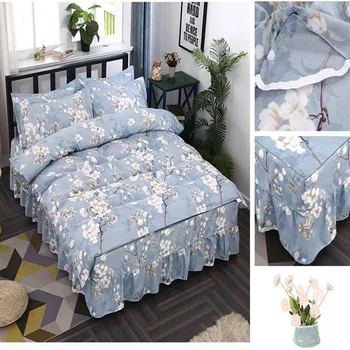 

Korean bed skirt 4-piece bedspread thickened with Lace Princess style bedspread non slip bedding-set