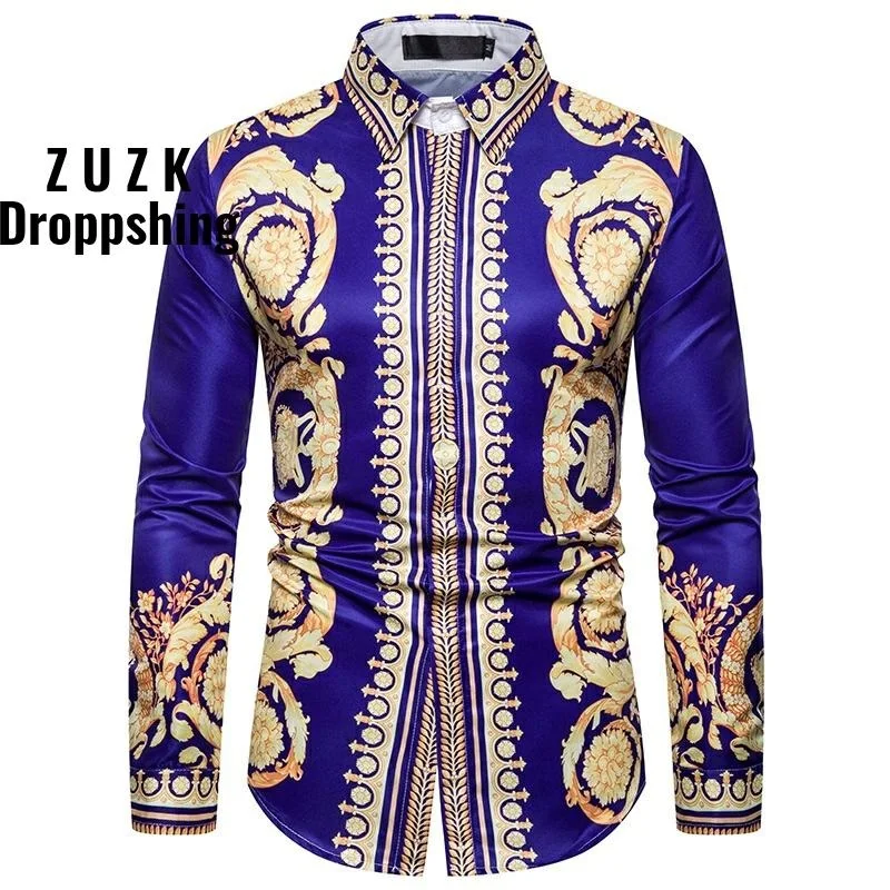 ZUZK New Retro Style Full Sleeve Men Shirt Fashion Tuxedo Shirts  Camisa Masculina  US  SIZE