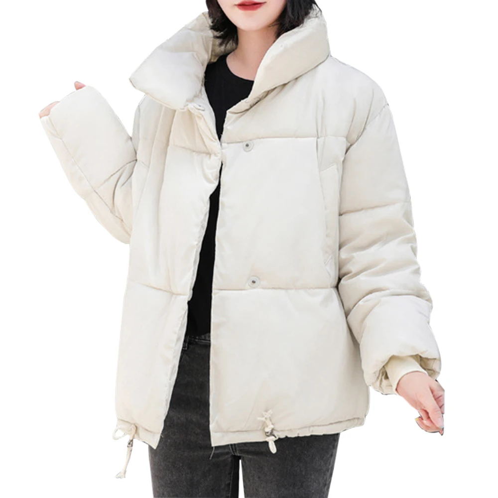 LASPERAL, корейский стиль,, зимняя куртка для женщин, воротник-стойка, однотонный, черный, белый, Женское пальто, свободный, негабаритный, для женщин, короткая парка - Цвет: creamy-white