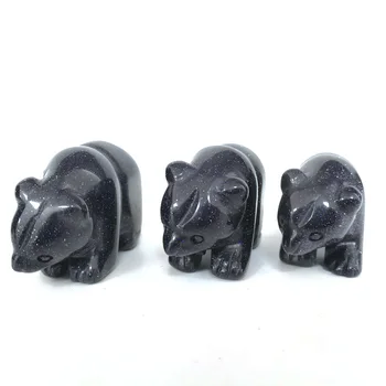 

High Quality Natural Blue Goldsand Stone Bear Shape Hand Carved Crystal Palm Stones For Present Or Collection