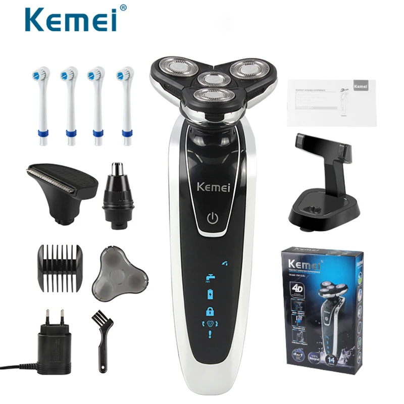 Электробритва Kemei с 4 лезвиями, бритва для бороды, волос, носа, триммер, ЖК-дисплей, Мужская электрическая зубная щетка, машинка для стрижки волос с перезаряжаемой основой - Цвет: electric shaver