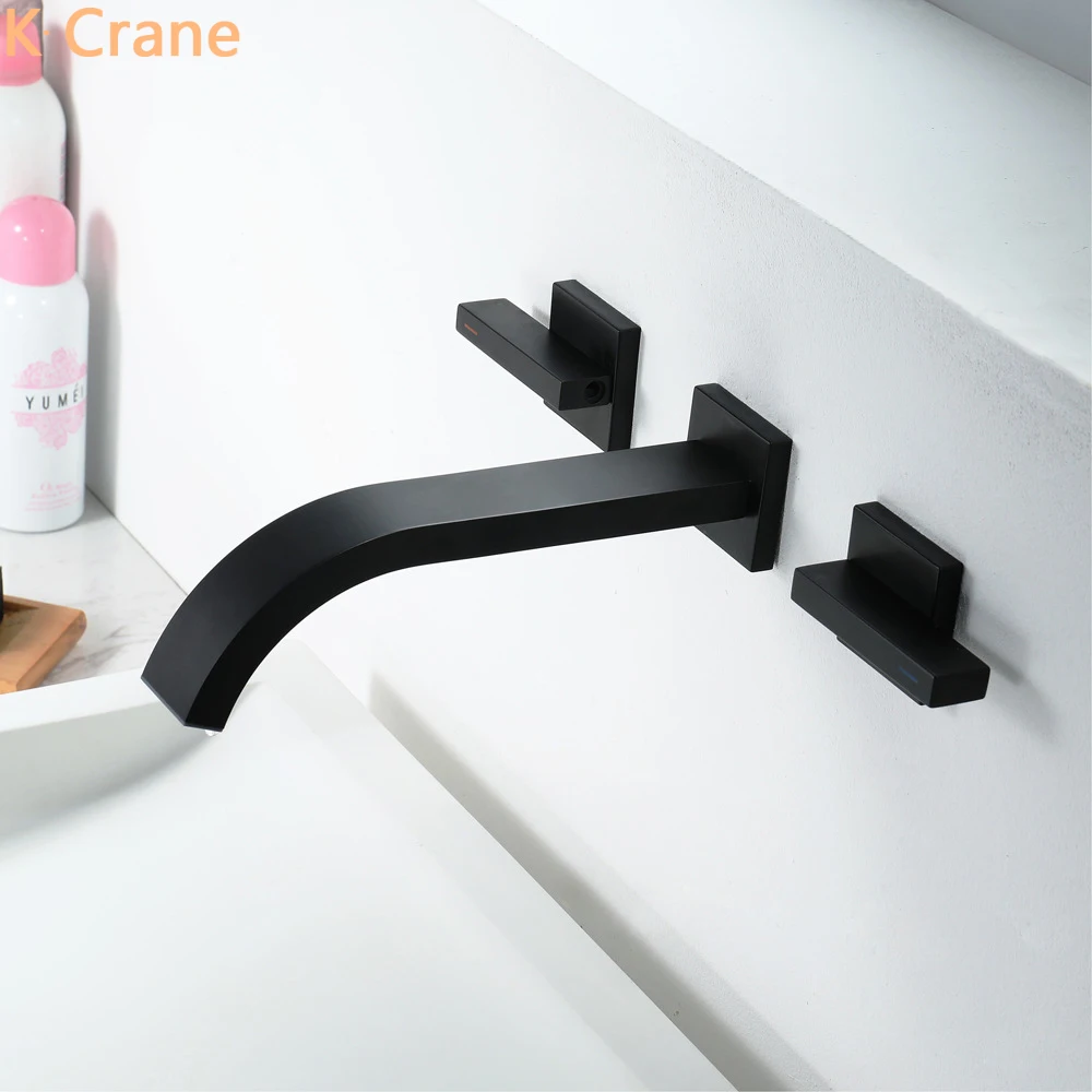 Черный кран для ванной комнаты настенные скрытые краны с двойной ручкой 3