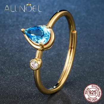 

ALLNOEL Silver 925 Jewelry Blue Topaz Ring Water Drop Gemstone Stacking Combine Style Wedding Engagement Silver 925 Jewelry