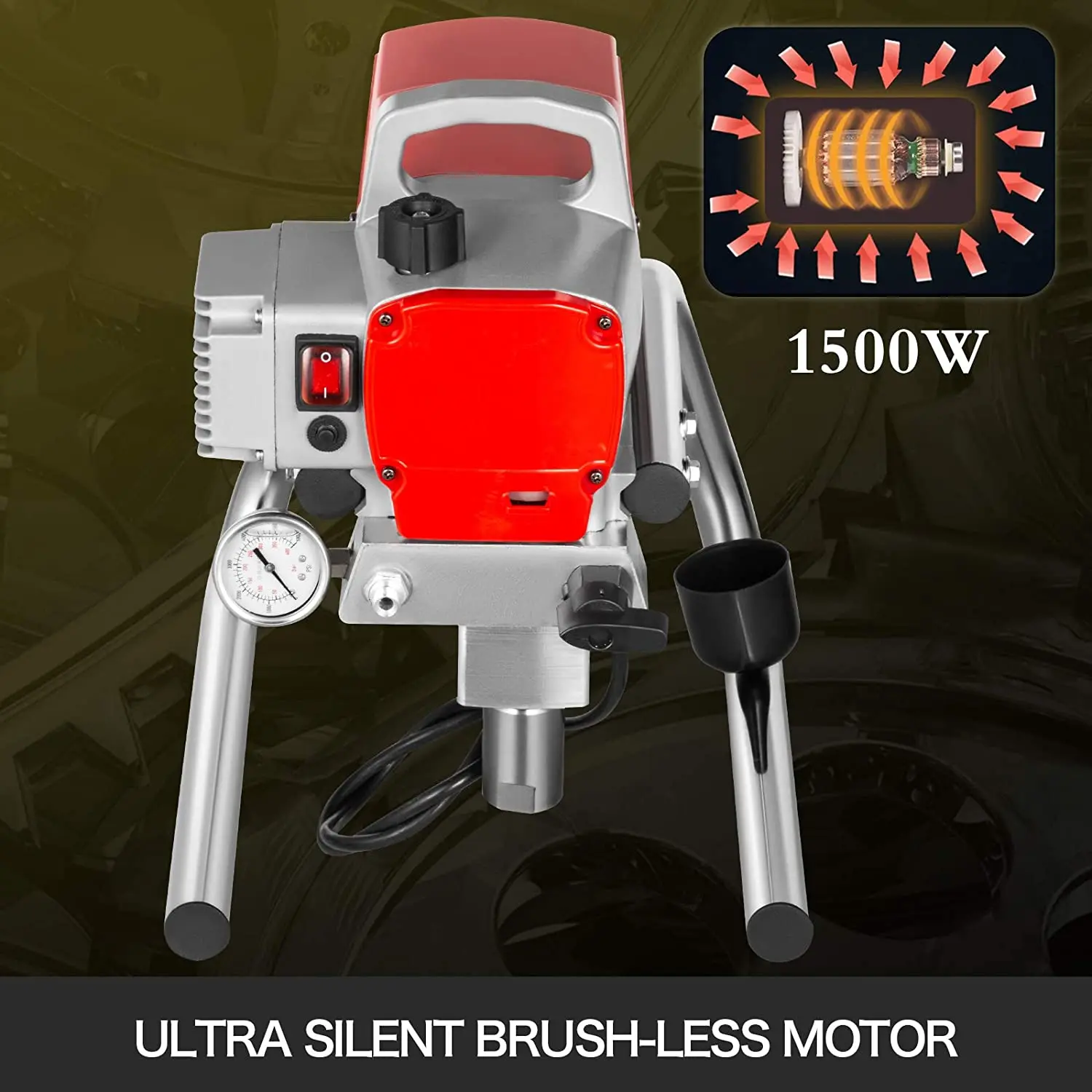 220V High Pressure Airless Spray Paint Gun Sprayer Spraying Machine 1500W Wall with 15m high Pressure Pipe
