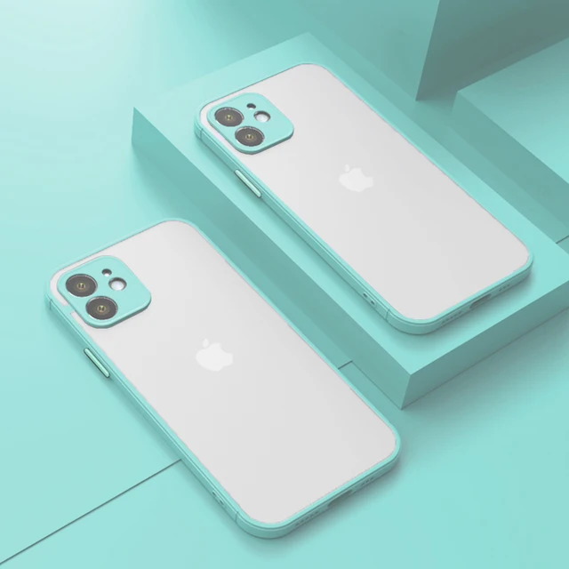 Luxury Shockproof Matte Bumper Phone Case For iPhone 11 12 Pro Max Mini X XR Xs SE2 8 6 7 Plus Soft Silicone Transparent Cover Light Blue