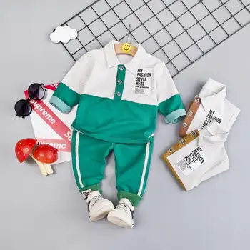 

Baby boy clothing Suit Sports wind Alphabet Sticker Button Sanitary Clothes + Trousers 2 sets Spring and Autumn Suits