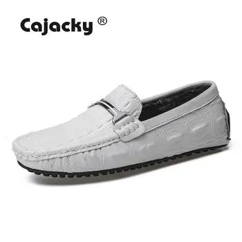 

Cajakcy Genuine Leather Men Loafers Winter Plush Moccasins Fur Mocasines Hombre White Driving Shoes Men Big Size 38-47 Shoes