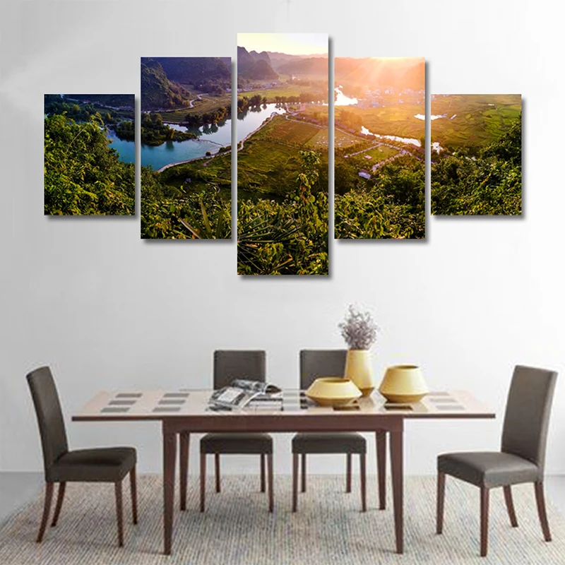 

Modular Canvas HD Prints Posters Home Decor Wall Art Pictures 5 Pieces Chinese rural landscape Paintings No Frame