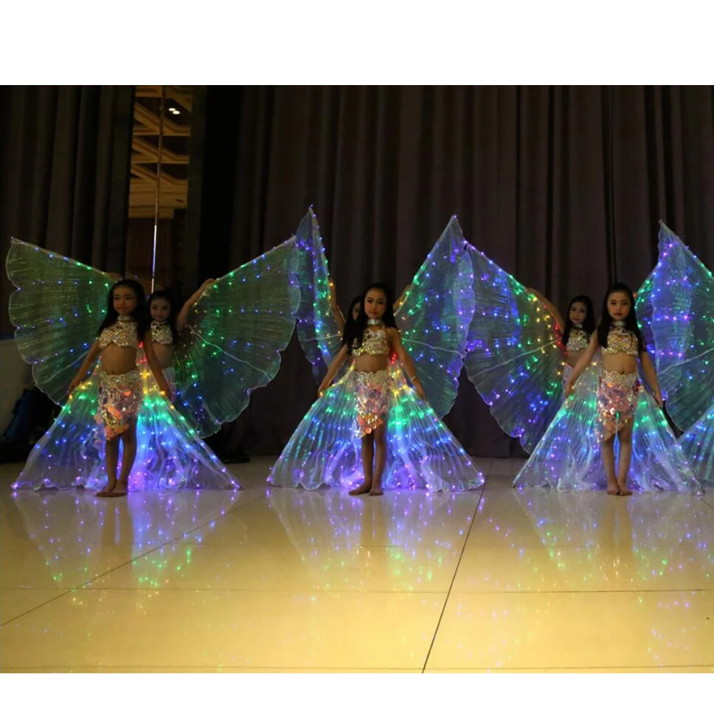 4pcs LED Isis Wing Glow Light Up Belly Dance Costume With Sticks Performance