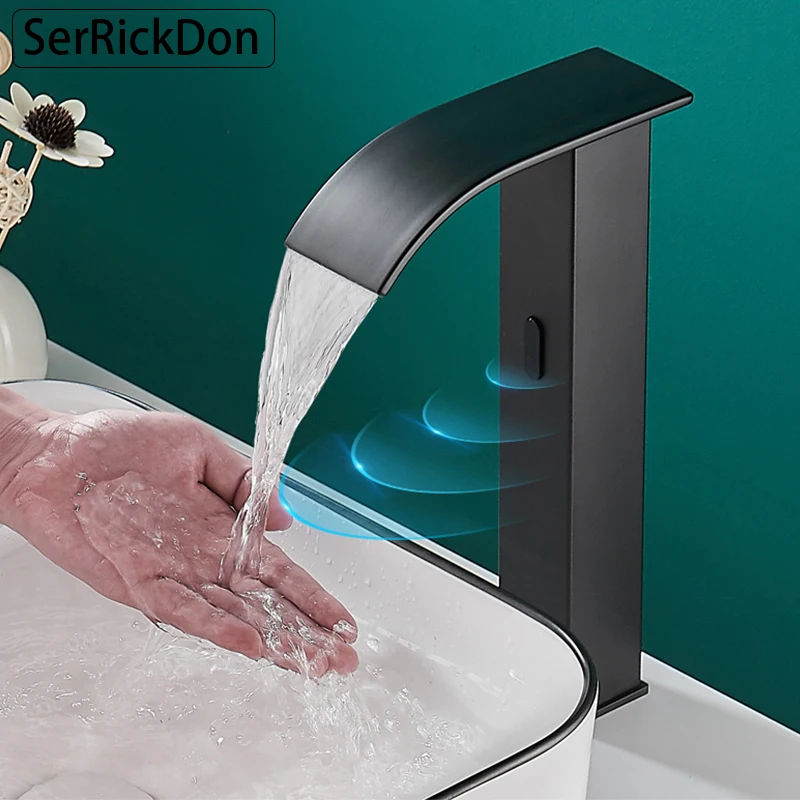 US $69.00 Smart Sensor Waterfall Basin Faucet Automatic Sensor Faucet Touchless Sink Basin Hot Cold Water Mixer Crane Bathroom Faucet