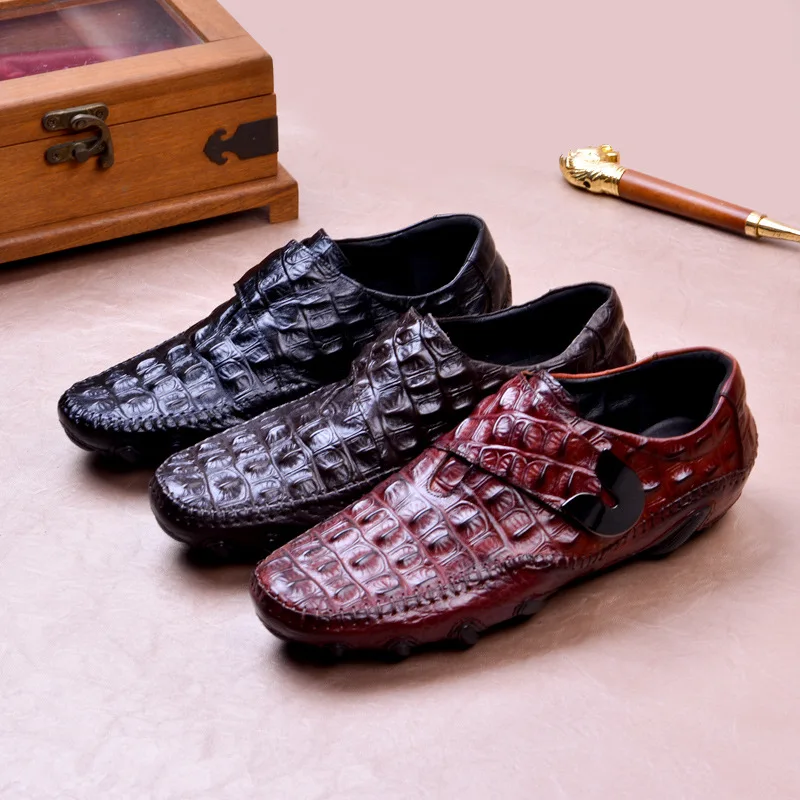 

New Style Moccosins Men's Genuine Leather Summer MEN'S SHOES Crocodile Pattern Octopus Casual Breathable MEN'S Leather Shoes