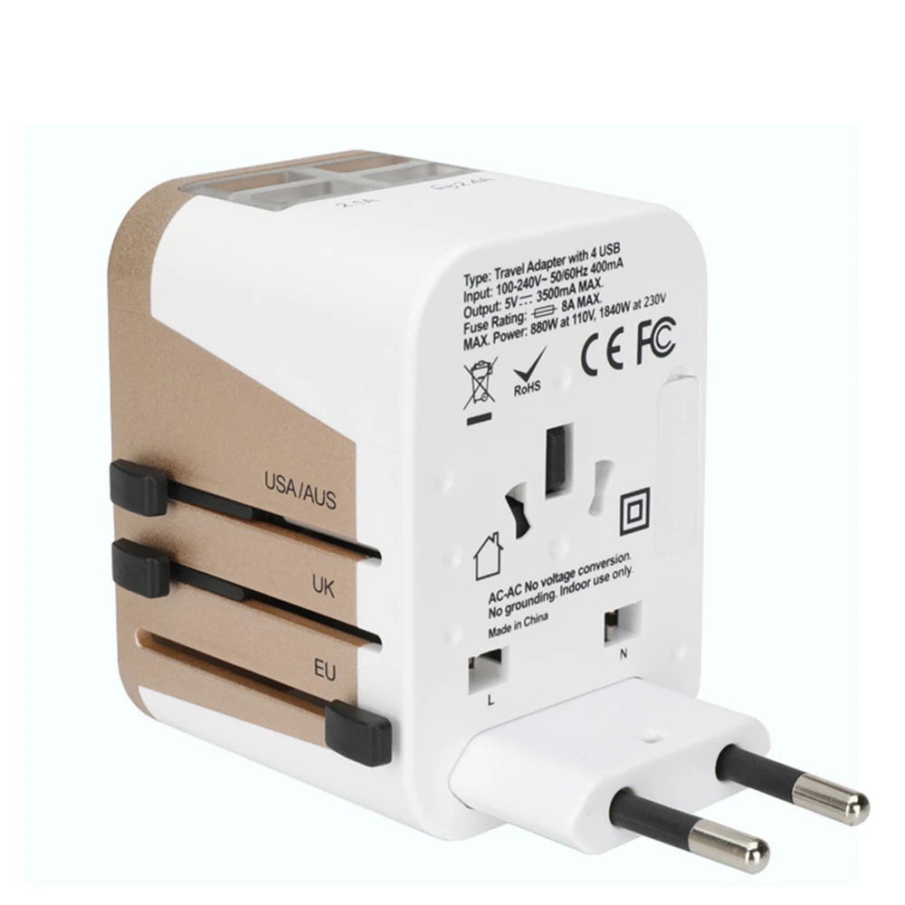 Дорожный адаптер Международный Универсальный адаптер питания 3500Mah 3.5A 4 USB универсальное настенное зарядное устройство для Великобритании/ЕС/Австралии/Азии