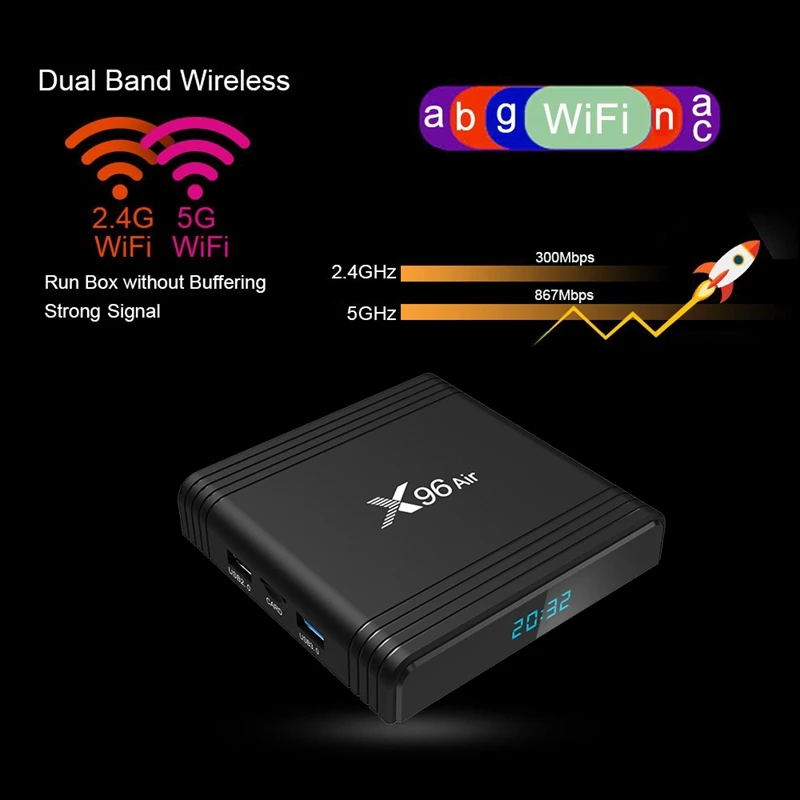 Хит X96 Air tv BOX Мини Android 9,0 Amlogic S905X3 Смарт ТВ коробка 4 Гб 64 Гб Wifi 4K 8K 24Fps Netflix телеприставка(EU Plug