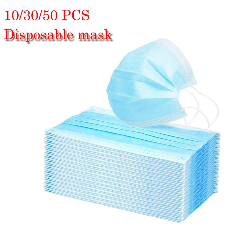 

10/20/30/50/100 PCS Disposable Face Masks 3 Layers Thick Protect Anti-Dust Facial Mask Disposable Dust Filter