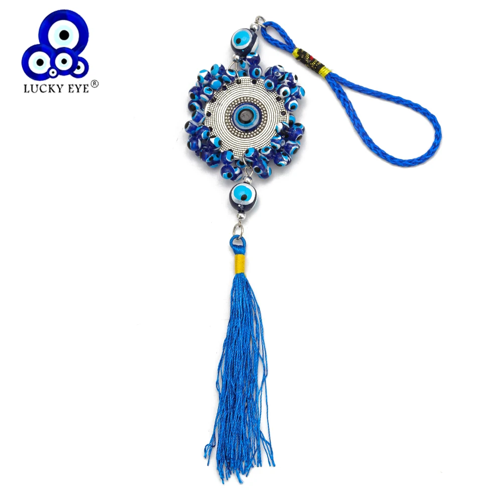 

Lucky Eye Tassel Turkish Evil Eye Keychain Car Keyring Wall Hanging Metal Pendant Key Chain Holder Jewelry for Women Men EY6537
