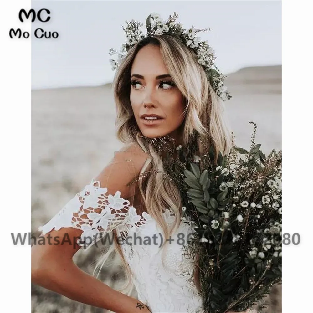 Elegant White Lace Wedding Dresses New Country Style Off The Shoulder Short Sleeves Beach Bridal Dresses Vestidos De Soiree Custom Made (5)