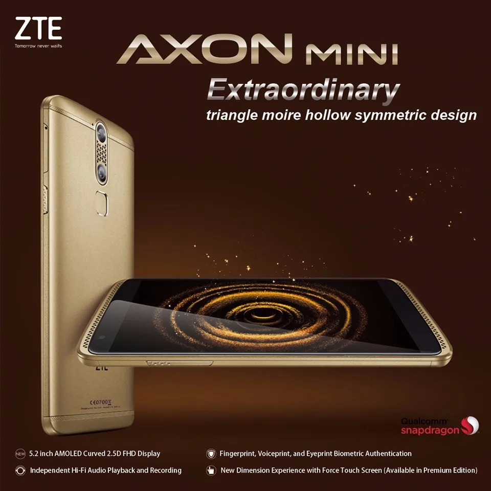 Мобильный телефон zte AXON MINI, четыре ядра, 3 ГБ ОЗУ, 32 Гб ПЗУ, 5,2 дюймов, ips, 1920X1080, 13,0 МП, отпечаток пальца, Android 5,1, смартфон