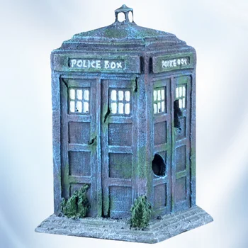 

1Pc Fish Tank Aquarium Decor Simulated Resin Shabby Decoration Police Box for Landscaping Sky-blue
