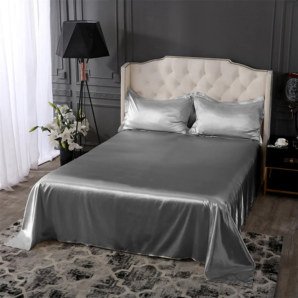 Liv-Esthete Luxury Silk White Flat Sheet Soft Pillowcase Bed Linen Christmas Gift Double Queen King Bed Sheet Healthy Sleep