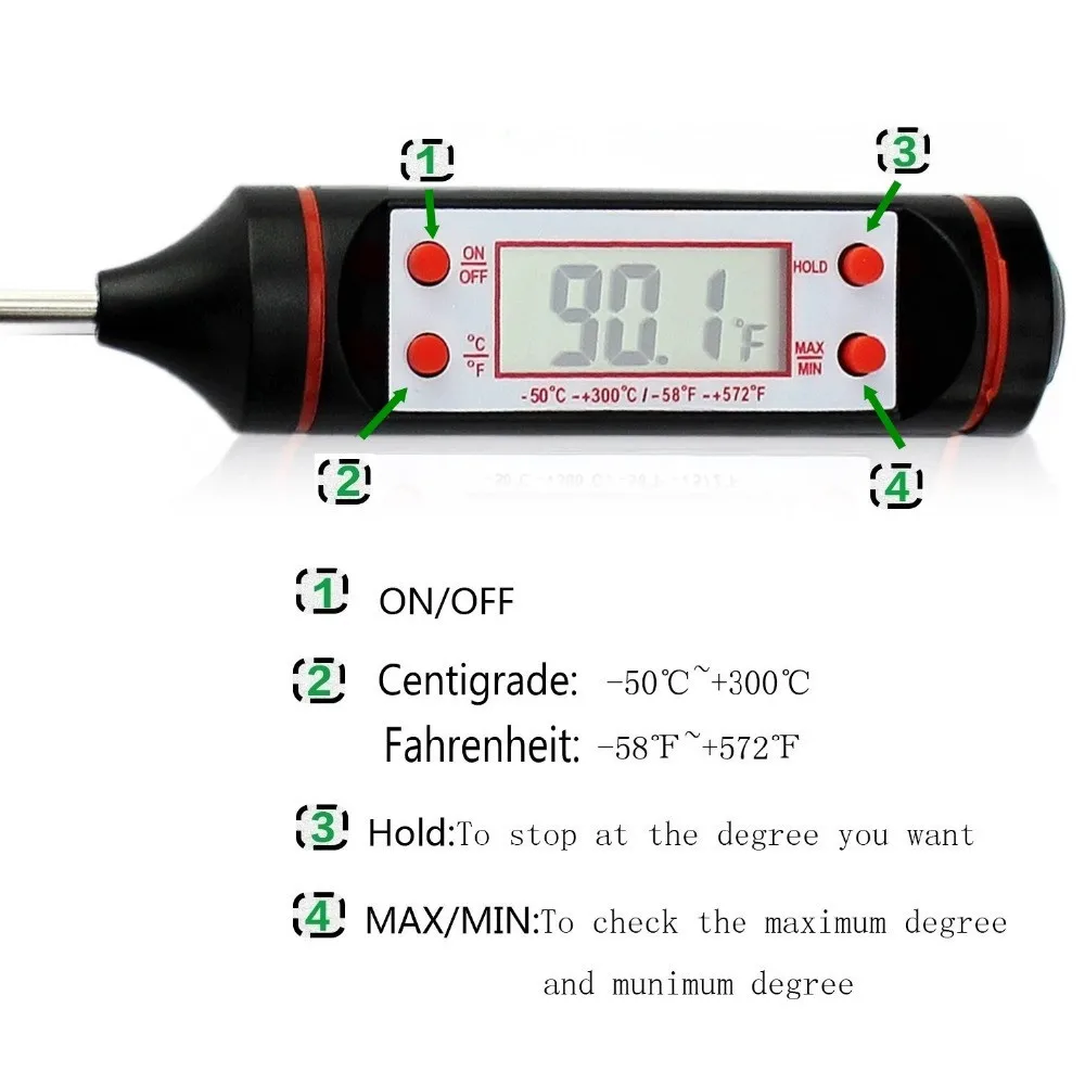Цифровой термометр кухонный термометр для мяса Пособия по кулинарии термометр для барбекю для варки, нержавеющая сталь, водное молочко, термометры TP101